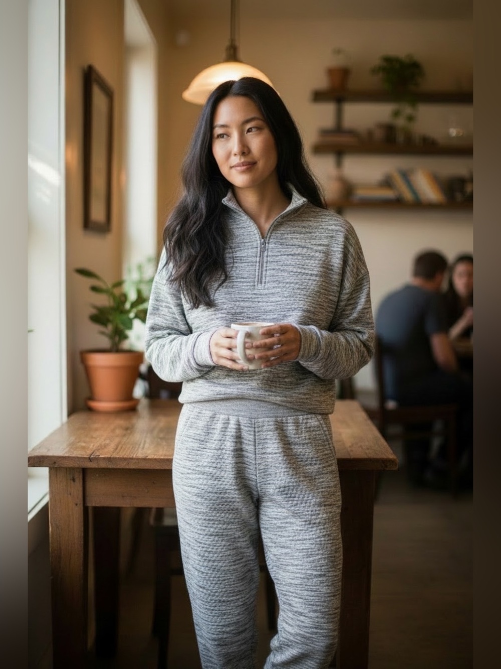 Women’s Marled Light Gray Half-Zip Pullover 1/4 zip with matching Joggers